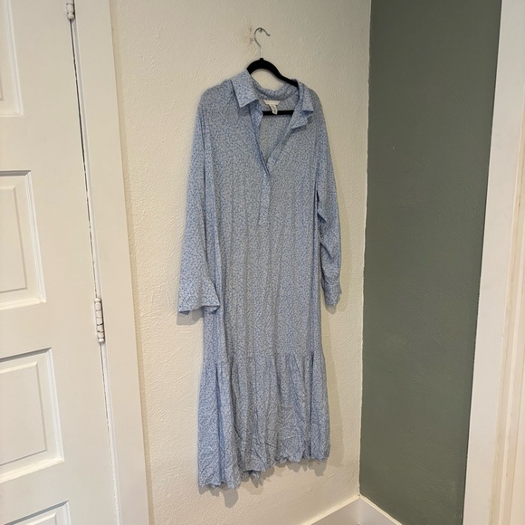 H&M Blue Patterned Shirt Dress Size XL - Picture 1 of 8